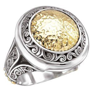 Eleganza 18kt Yellow Gold and Sterling Silver Circular Dome Ring -  size 7  3/4